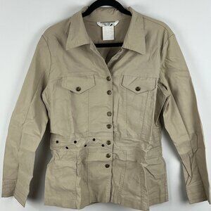 UP Blazer Jacket Size 13 Beige Long Sleeve Single Breasted Pockets 7 Button